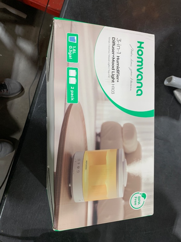Photo 1 of Homvana Small Humidifiers for Bedroom - 2 Packs 1.5L Cool Mist Top Fill Humidifier for Baby Nursery, Essential Oil Diffuser, 3 in 1 for Home Plants Offices and Grow Tents, 7 Color Lights, Ultrasonic