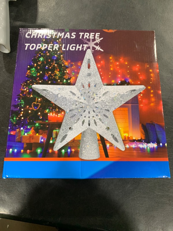 Photo 1 of 10" Christmas Tree Topper Projector with 6 Projection Modes, Built-in LED Rotating Light, 3D Glitter Dynamic Projector Light Up Tree Topper Star for Xmas Holiday Party Decorations Gifts (Gold)