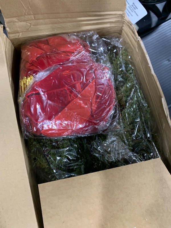 Photo 1 of 12 Pcs Small Christmas Norfolk Wreaths 15 Inch Christmas Kitchen Cabinet Mini Wreath Real Touch with Bow Ribbon Cedar Red Berry for Xmas Front Door Window Chair Fireplace Table Pillar Farmhouse Decor