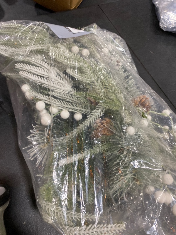 Photo 1 of 30" Christmas Centerpieces for Tables and Fireplaces with 3 Candle Trays, Artificial Christmas Table Decorations with Pine Needles, Cones, Strings of White Cherry & Snowy Leaves