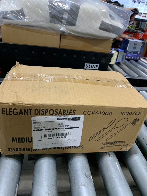 Photo 1 of 1,000 Plastic Disposable Cutlery Bulk Variety Pack White Medium Weight Includes 334 forks, 333 knives, 333 soup spoons, Disposable Silverware Plastic Cutlery