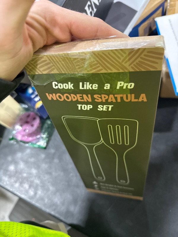 Photo 1 of 2Pcs Wooden Spatula, Acacia Solid & Slotted Turner Spatula Set, Long Handle Flat Frying Spatulas, Ideal Kitchen Gift for Mother and Grandma, Kitchen Utensils Set for Cooking, Frying, Baking