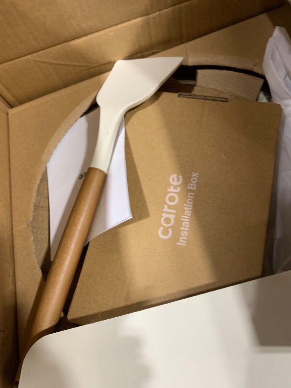 Photo 1 of CAROTE Nonstick Frying Pans Skillets, Ceramic Coating Non-Stick Frying Pans Set, 5 PCS, Non-toxic Healthy & PFOA Free, Induction Compatible, 8+9.5+11 Inch with Colander Lid and Spatula, Cream White