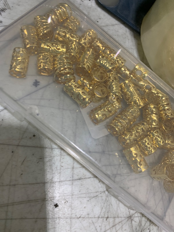 Photo 1 of 100Pcs Gold Hair Cuffs Charms Rings for Braids, Gold Hair Jewelry Accessories Adjustable Loc Jewelry Dreadlocks Braid Clips Decorations for Black Women Men Festival Pirate