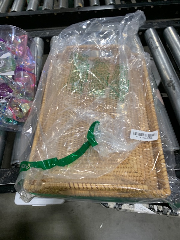 Photo 1 of Hand-Woven Rattan Rectangular Serving Tray with Handles for Breakfast, Drinks, Snack for Coffee Table (17x11.4x1.8inches)