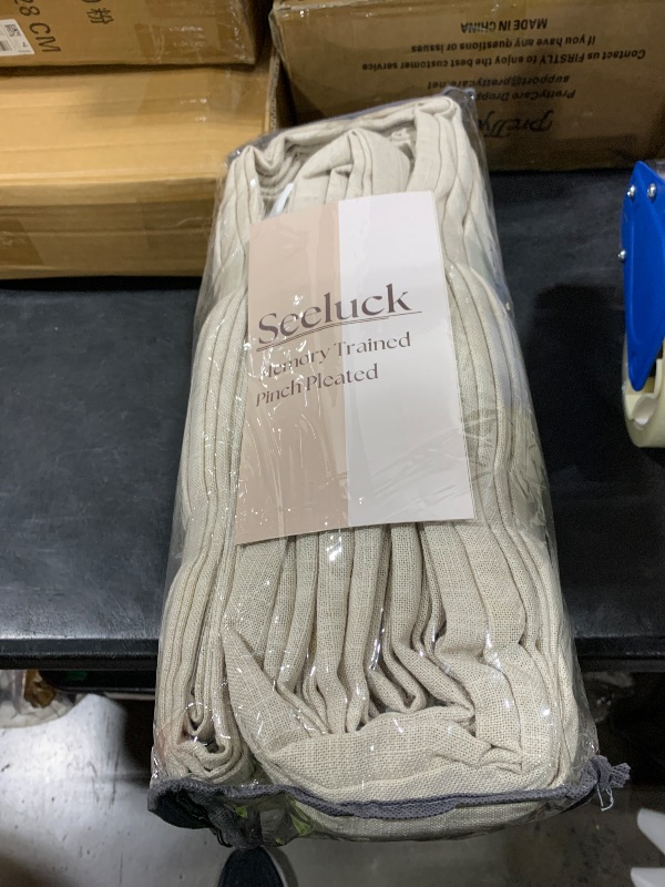 Photo 1 of 100 Inch Wide Pinch Pleated Extra Wide Curtain Panels 90 Inches Long for Patio Sliding Glass Door Hooks Rings Semi Sheer Beige Linen Privacy 90 Inch Length for Living Room 100x90 1 Panel Oatmeal