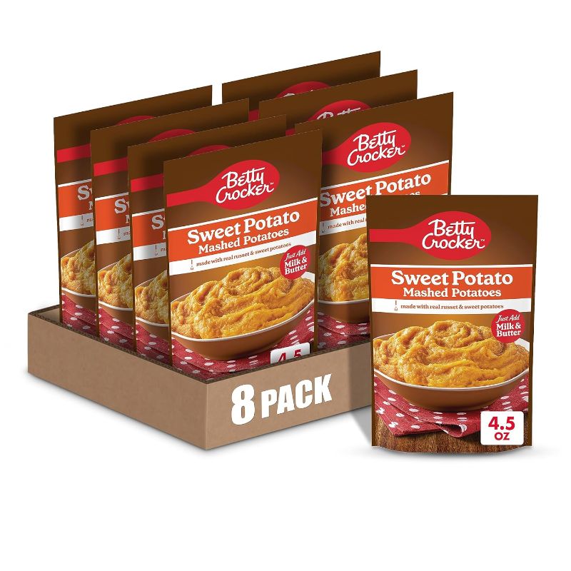 Photo 1 of *****BB 07/22/2026****
Betty Crocker Sweet Potato Mashed Potatoes, Made with Real Potatoes, 4.5 oz (Pack of 8)