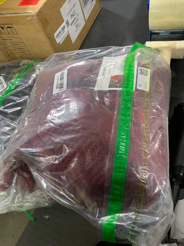 Photo 1 of 48 Inch Christmas Tree Skirt: Cable Knit Tree Skirt for 7.5FT Tree, Wine Red Tree Skirt, Vintage Tree Skirts, Rustic Farmhouse Christmas Decorations