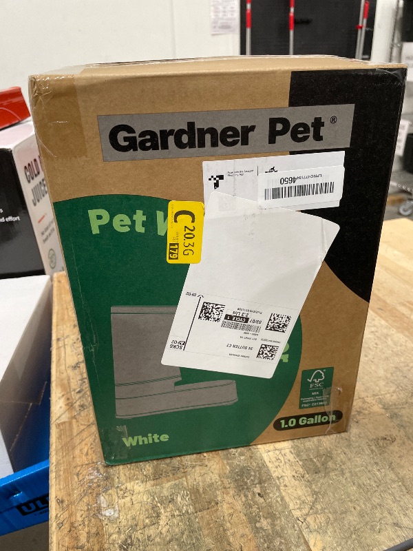 Photo 1 of **FACTORY SEALED** Gardner Pet Automatic Gravity Water Dispenser for Dogs, 1.0Gallon 100% BPA-Free Dog Water Bowl Dispenser, Pet Water Fountain Dispenser with Sponge Filter for Small&Medium Dogs, Cats, Puppies(White)