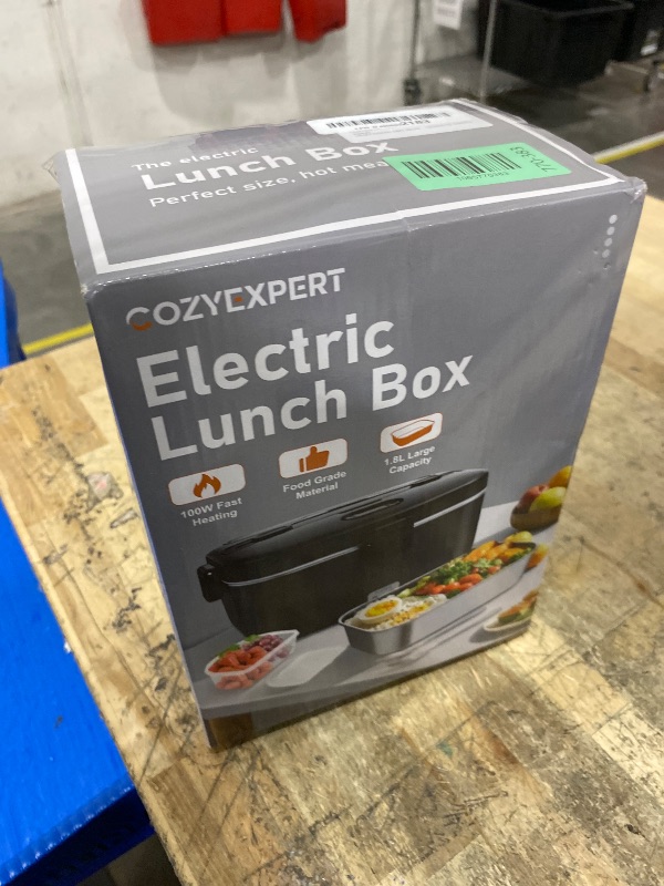 Photo 1 of **FACTORY SEALED** COZYEXPERT Electric-Lunch-Box-Heated-Food-Warmer 100W Heating Lunchbox for Adults 1.8L Portable Food Heater for Work/Car, 12V/24V/110-230V Lonchera Eléctrica Portátil with Fork Spoon (Black)