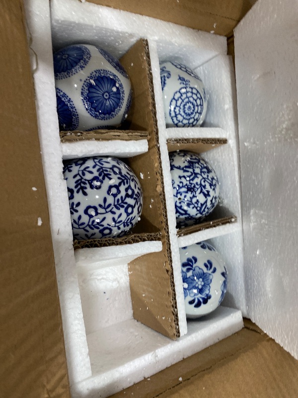 Photo 1 of *** 5 OUT OF 6 ***
Lejoy Decorative Porcelain Balls, 3.2" Centerpiece Balls Set, Floating Ceramic Orbs Spheres for Bowl, Vase, Basket, Dish, Fish Tank, Home Decor, Pack of 6 (Blue and White)