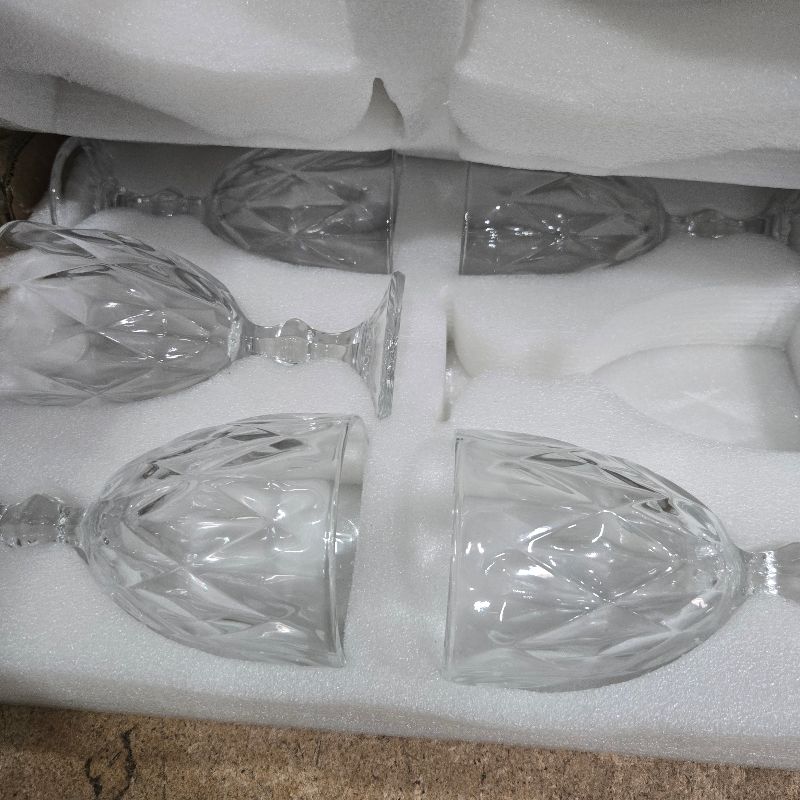Photo 1 of **CHECK NOTES** SOUJOY 6 Pack Glasses Goblet, 10oz Vintage Embossed Glass Cup, Beverage Stemmed Party Wine Glasses for Soda, Juice in Bars, Restaurants, Home