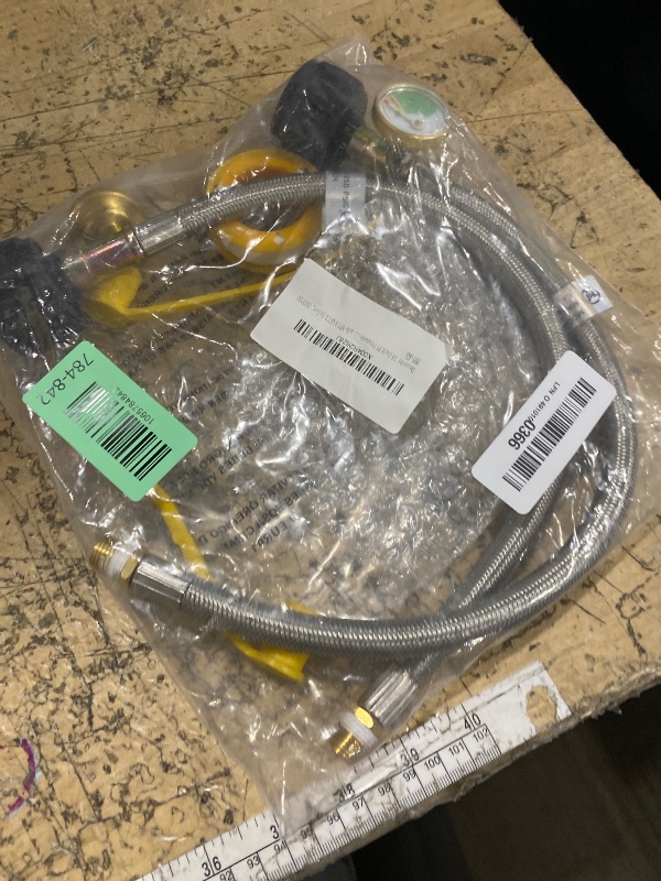 Photo 1 of 15 Inch RV Propane Hose Replacement with Gauge, 2 Pack - Stainless Steel Braided Hose for RV Two-Stage Regulator - 1/4" Male NPT & QCC1 Inlet, 350PSI