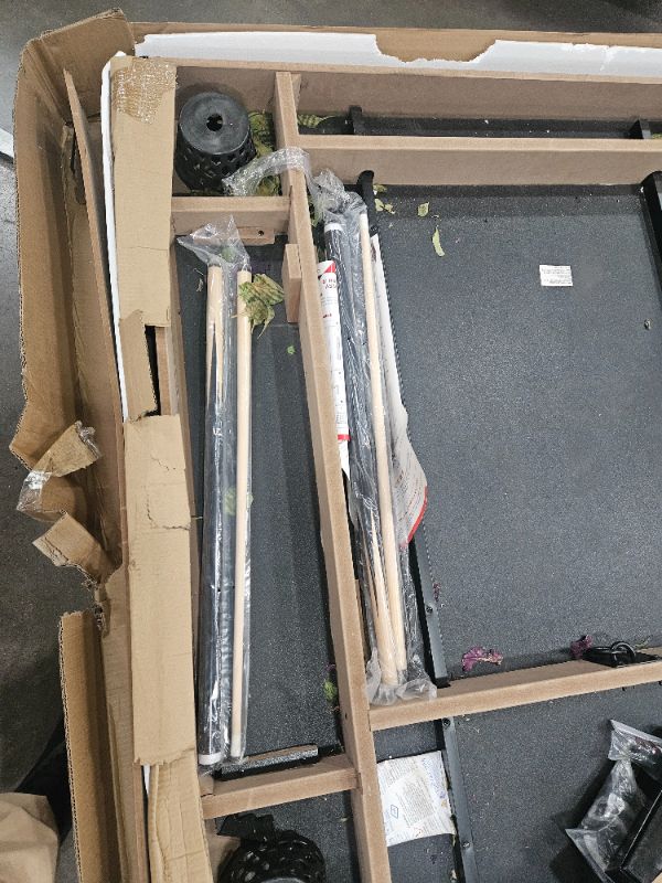 Photo 1 of ** cracked frame-see pics ** GoSports 8 ft Pool Table with Wood Finish - Modern Billiards Table with 2 Cue Sticks, Balls, Rack, Felt Brush and Chalk - Choose Your Style