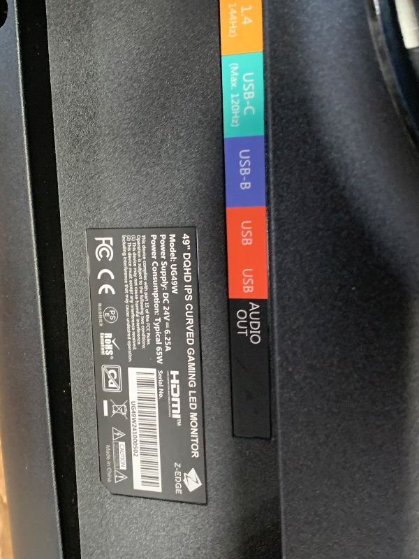 Photo 1 of (SOLD AS PARTS, NO CORDS) 5K Monitor, Z-Edge 49 inch IPS Curved Gaming Monitor, DQHD 5120x1440 Computer Monitor,144Hz, 32:9 Ultrawide, 1ms MPRT, 400 cd/m², 10bit, UG49W HDMI*2, DP*1, USB-C, PIP/PBP, Adjustable Stand