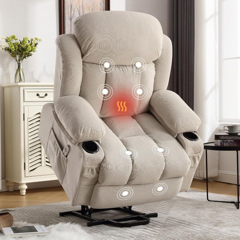 Photo 1 of **Gray Stock Pic for Reference** Electric Power Lift Recliner Chair for Elderly Ergonomic Lounge Chair with Adjustable Massage Function and Heating System for Living Room Bedroom, Beige