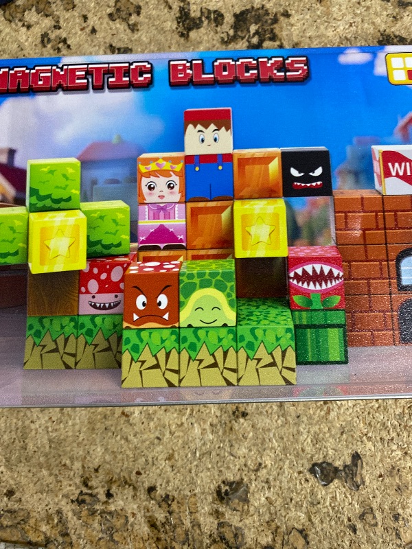 Photo 1 of ***MINOR DAMAGE TO PACKAGING AND BLOCKS*** DANIUBE Mini Magnetic Blocks for Kids, 45PCS Travel Magnetic Block Cubes with Iron Box, Stacking Magnets Building Toys, Montessori Educational Construction Toys for Toddlers Gifts.