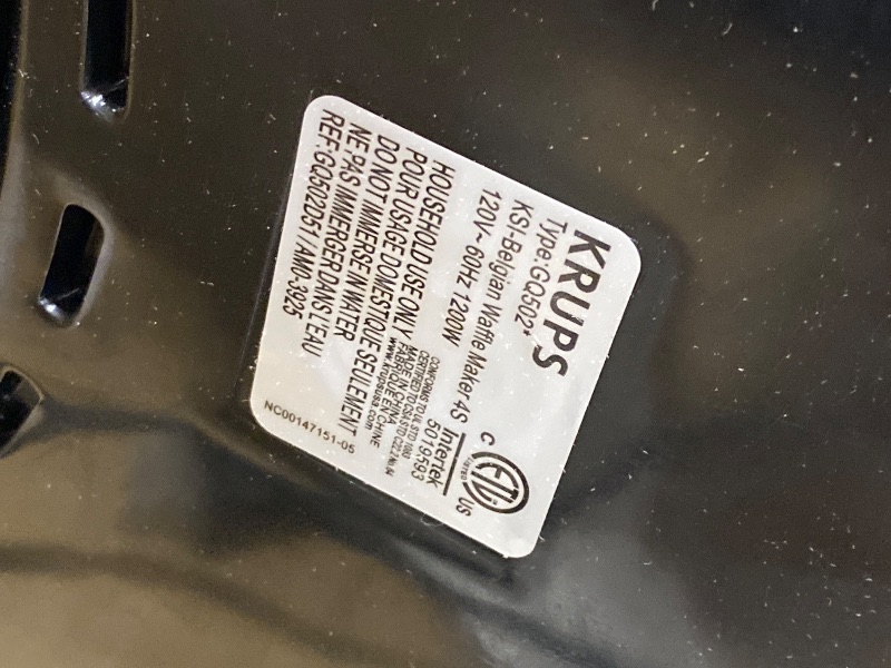 Photo 1 of *** BROKEN HANDLE SHOWN ***KRUPS 4-Slice Belgian Waffle Maker: Stainless Steel, 5 Browning Levels, Audible Ready Beep, Removable Plates, 1200W, Silver/Black, Large Waffle Maker Family Size, Great for Family Breakfasts