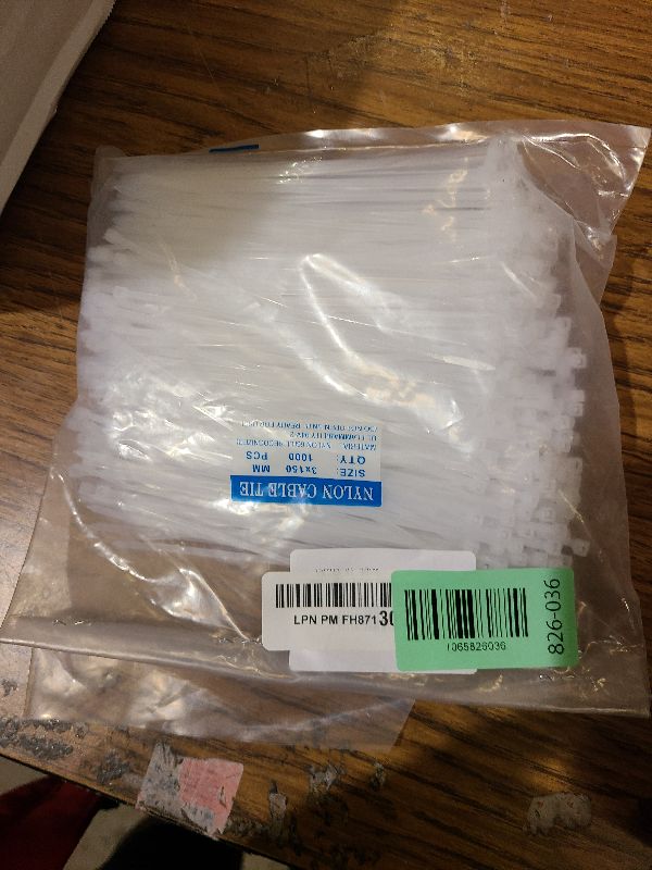 Photo 1 of 1000 pcs 6 inch Cable Zip Ties Heavy Duty, Premium Plastic Wire Ties with 18 LBS Tensile Strength, UV Resistant Cable Ties, Self-Locking White Nylon Tie Straps