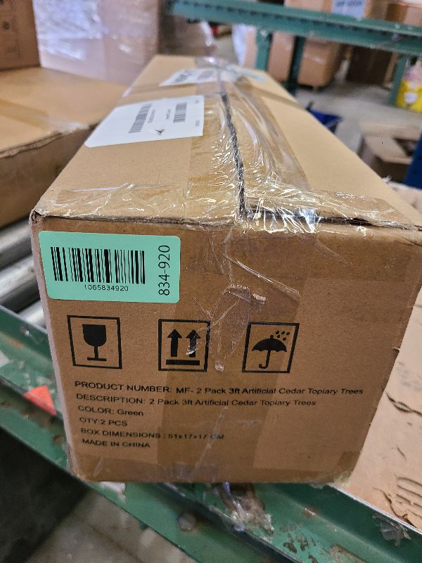 Photo 1 of 2 Pack 3ft Artificial Cedar Topiary Trees with Ground Spike, Realistic Fake Plants Tree UV Resistant Artificial Plants Indoor Outdoor Faux Plants Evergreen Bushes Shrubs for Porch Garden Office