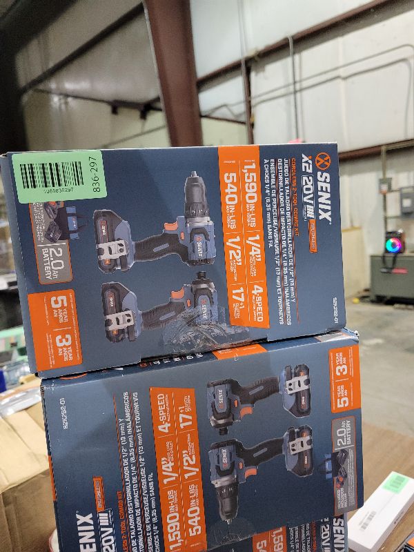 Photo 1 of SENIX X2 20 Volt Max* 2-Piece Cordless Power Tool Kit with Battery Powered 1/2-Inch Drill Driver and 1/4-Inch Impact Driver, Includes Storage Bag, 2 2.0 Ah Batteries & Charger (S2K2B2-01)
