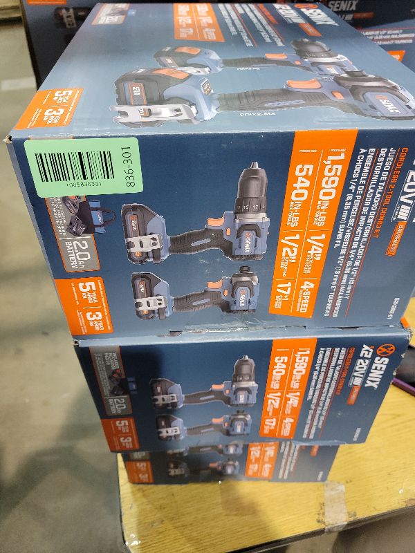 Photo 1 of SENIX X2 20 Volt Max* 2-Piece Cordless Power Tool Kit with Battery Powered 1/2-Inch Drill Driver and 1/4-Inch Impact Driver, Includes Storage Bag, 2 2.0 Ah Batteries & Charger (S2K2B2-01)