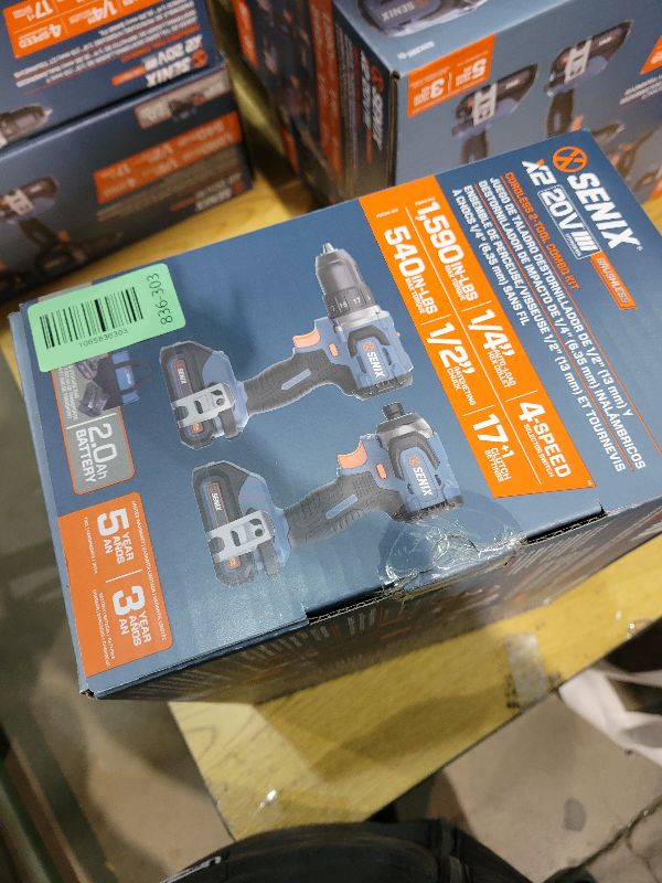Photo 1 of SENIX X2 20 Volt Max* 2-Piece Cordless Power Tool Kit with Battery Powered 1/2-Inch Drill Driver and 1/4-Inch Impact Driver, Includes Storage Bag, 2 2.0 Ah Batteries & Charger (S2K2B2-01)