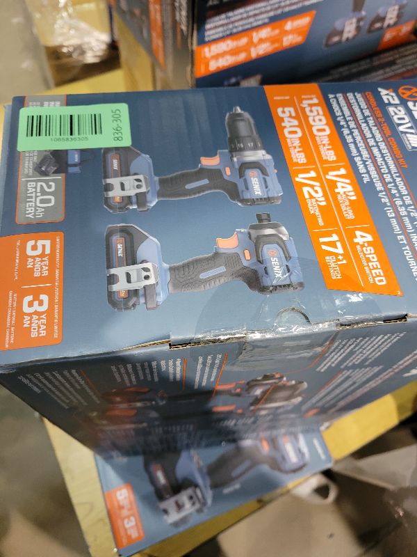 Photo 1 of SENIX X2 20 Volt Max* 2-Piece Cordless Power Tool Kit with Battery Powered 1/2-Inch Drill Driver and 1/4-Inch Impact Driver, Includes Storage Bag, 2 2.0 Ah Batteries & Charger (S2K2B2-01)