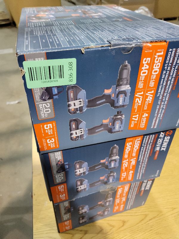 Photo 1 of SENIX X2 20 Volt Max* 2-Piece Cordless Power Tool Kit with Battery Powered 1/2-Inch Drill Driver and 1/4-Inch Impact Driver, Includes Storage Bag, 2 2.0 Ah Batteries & Charger (S2K2B2-01)