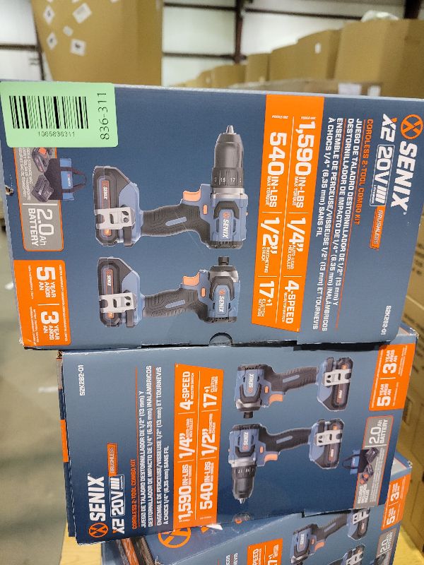 Photo 1 of SENIX X2 20 Volt Max* 2-Piece Cordless Power Tool Kit with Battery Powered 1/2-Inch Drill Driver and 1/4-Inch Impact Driver, Includes Storage Bag, 2 2.0 Ah Batteries & Charger (S2K2B2-01)