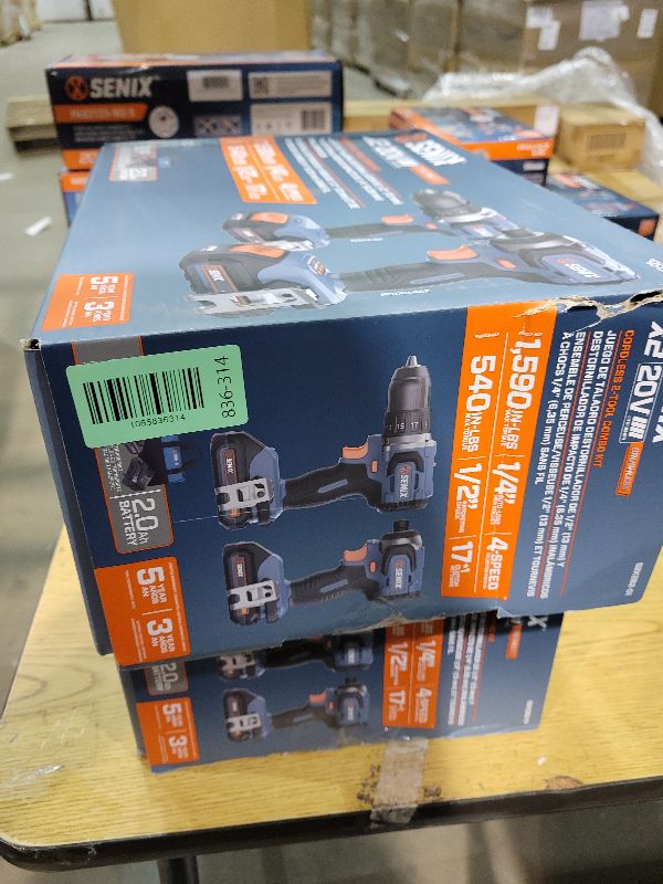 Photo 1 of SENIX X2 20 Volt Max* 2-Piece Cordless Power Tool Kit with Battery Powered 1/2-Inch Drill Driver and 1/4-Inch Impact Driver, Includes Storage Bag, 2 2.0 Ah Batteries & Charger (S2K2B2-01)