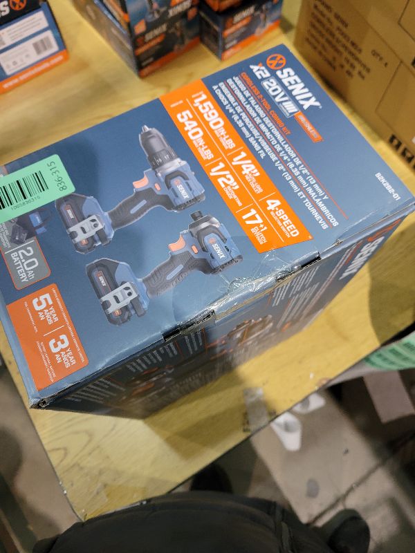 Photo 1 of SENIX X2 20 Volt Max* 2-Piece Cordless Power Tool Kit with Battery Powered 1/2-Inch Drill Driver and 1/4-Inch Impact Driver, Includes Storage Bag, 2 2.0 Ah Batteries & Charger (S2K2B2-01)