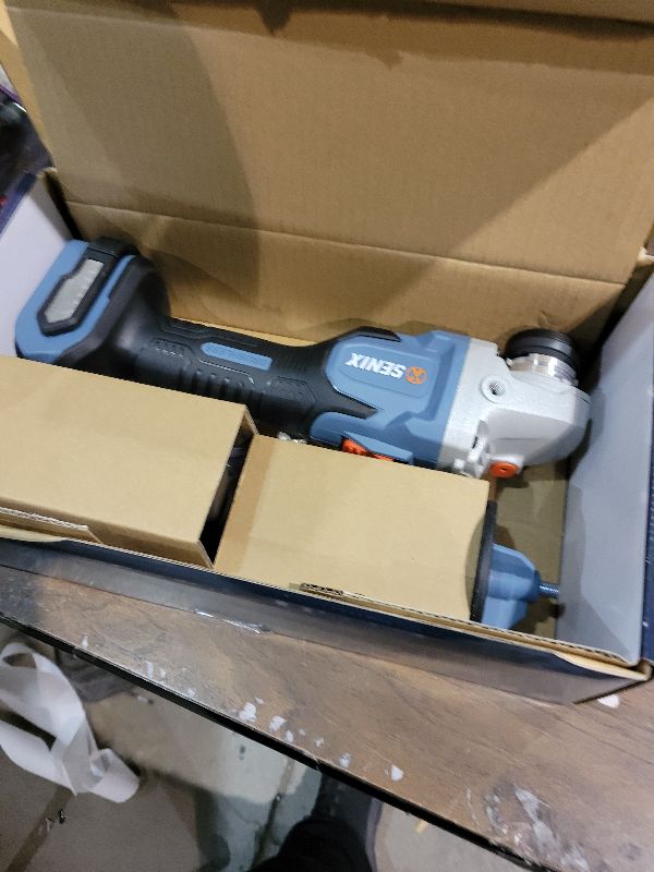 Photo 1 of SENIX PAX2125-M2-0 X2 20 Volt Max* 5-Inch Brushless Angle Grinder Tool, 8500 RPM Max, 3-Position Auxiliary Handle, Spring-Loaded Safety Slide Switch, Tool Only, Battery Not Included