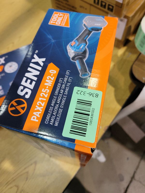 Photo 1 of SENIX PAX2125-M2-0 X2 20 Volt Max* 5-Inch Brushless Angle Grinder Tool, 8500 RPM Max, 3-Position Auxiliary Handle, Spring-Loaded Safety Slide Switch, Tool Only, Battery Not Included