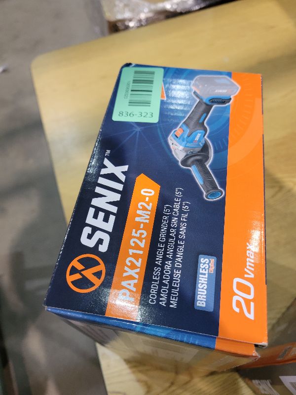 Photo 1 of SENIX PAX2125-M2-0 X2 20 Volt Max* 5-Inch Brushless Angle Grinder Tool, 8500 RPM Max, 3-Position Auxiliary Handle, Spring-Loaded Safety Slide Switch, Tool Only, Battery Not Included