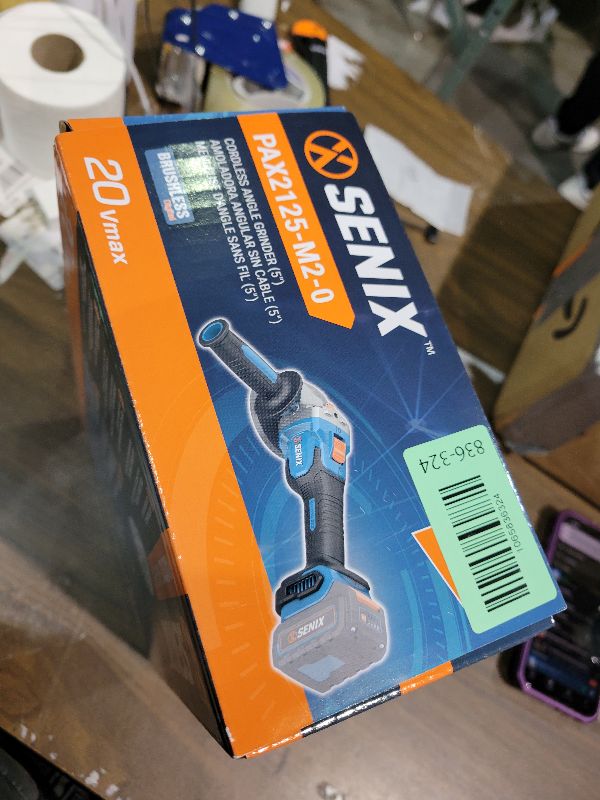 Photo 1 of SENIX PAX2125-M2-0 X2 20 Volt Max* 5-Inch Brushless Angle Grinder Tool, 8500 RPM Max, 3-Position Auxiliary Handle, Spring-Loaded Safety Slide Switch, Tool Only, Battery Not Included