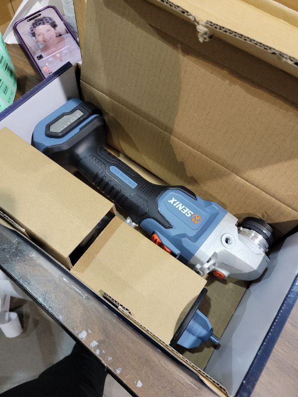 Photo 1 of SENIX PAX2125-M2-0 X2 20 Volt Max* 5-Inch Brushless Angle Grinder Tool, 8500 RPM Max, 3-Position Auxiliary Handle, Spring-Loaded Safety Slide Switch, Tool Only, Battery Not Included