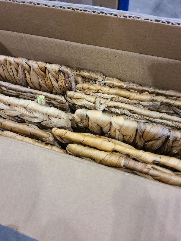 Photo 1 of 12x12x10in Water Hyacinth Storage Basket Large, Folding Cube Woven Wicker Storage Basket for Shelves, Pantry Baskets Organization and Storage, Kitchen Storage Baskets, Large Rattan Basket Set of 3