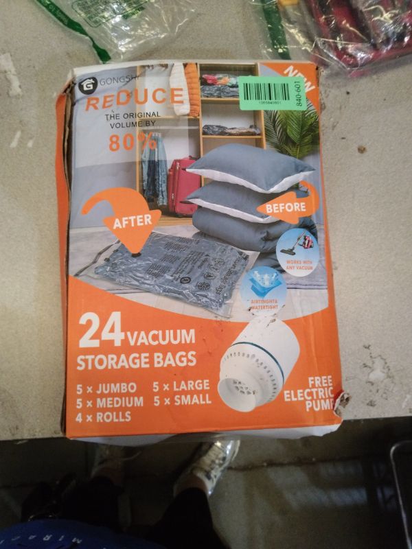 Photo 1 of 24 Pack Vacuum Storage Bags with Electric Pump, (5 Jumbo, 5 Large, 5 Medium, 5 Small, 4 Roll Up Bags) Space Saver Bag for Clothes, Blanket, Duvets, Pillows, Comforters,Travel