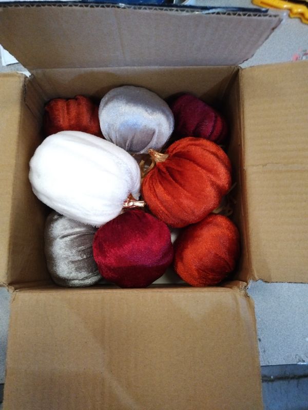 Photo 1 of 18 PCS Velvet Pumpkins for Fall Table Decor, Artificial Pumpkins, Faux Fake Pumpkin Home Decorations for Autumn Harvest, Thanksgiving, Wedding, Halloween, Table Centerpieces (Multi-Color Velvet)