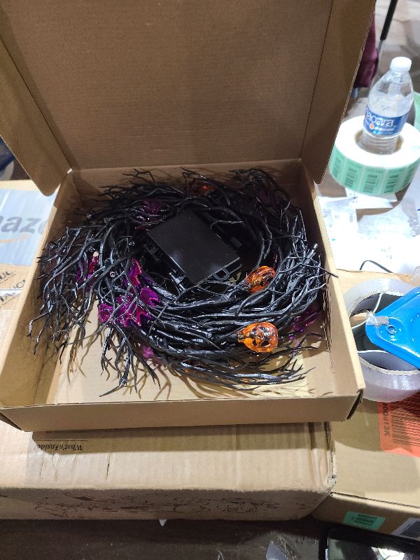 Photo 1 of [8 Modes & Timer] 6 Ft Halloween Decor Vine with 45 LED Lights, Adjustable Shape for Garland or Wreath, Suitable for Home,Bedroom,Wall,Fireplace,Mantle,Battery-Operated Indoor Halloween Decoration