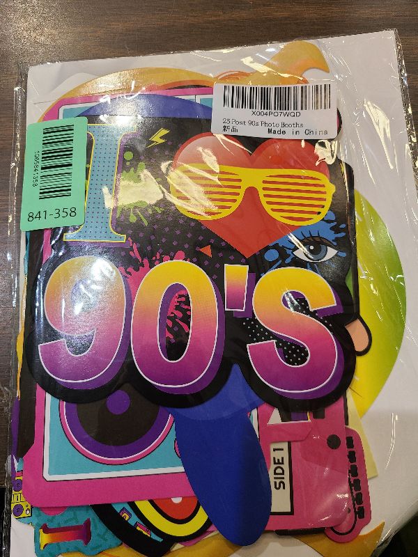 Photo 1 of 25 Pcs 90s Photo Booth Props for 90s Party Decoration Supplies, 1990's Theme Selfie Props 1990's Photography Backdrop Decorations for Back to 90 Themedl Decor