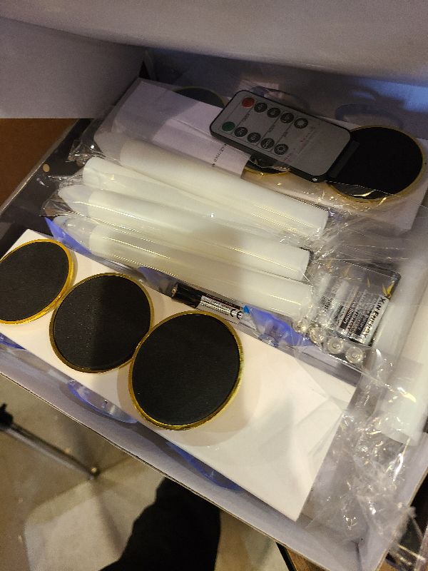 Photo 1 of 12 Set Halloween Christmas Window Candles Lights with Timer Battery Operated Electric LED Taper Candles Flameless for Windows, Gold Candle Holders, Suction Cups & 24 PCS Battery Included (12 Set)