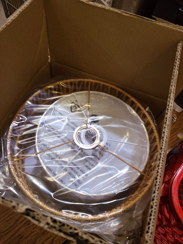 Photo 1 of 13'' Gold Plug in Pendant Light, Boho Dimmable Hanging Lamp with Rotary Dimmer Switch & 15ft Cord, Rattan & Fabric 2-in-1 Shade, Farmhouse Pendant Lights Kitchen Island Living Room Bedroom, ETL Listed