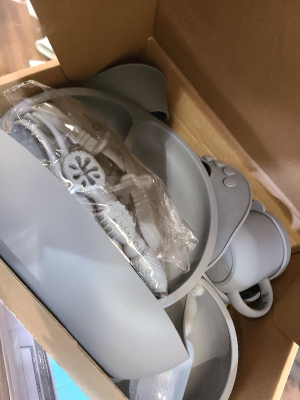 Photo 1 of 16 Pack Silicone Baby Feeding Set, BPA-Free Baby LED Weaning Supplies, Include Suction Plates, Baby Bowls, Silicone Fork & Spoon, and More, First Stage Baby Food Eating Utensils - 6+ Months(Grey,16)