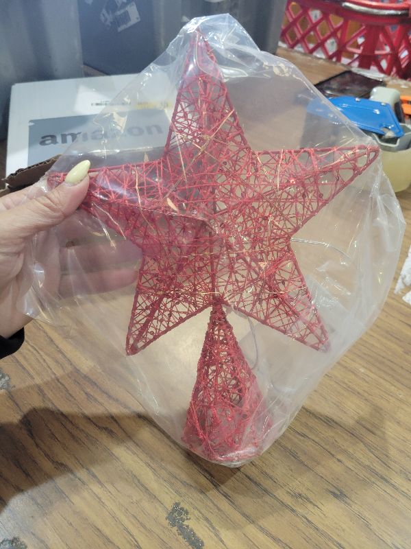 Photo 1 of 10 Inch Christmas Star Pentagram Tree Topper with Warm LED Lights for Xmas Tree Decorations (Red)