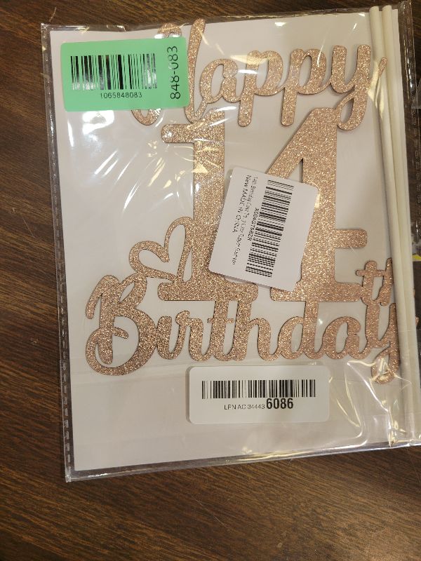 Photo 1 of 14th Birthday Cake Topper - Double Sided Rose Rose Gold Glitter, Happy 14th birthday Cake Topper for girls,14 Cake Topper For girls, 14th birthday decorations,14th Birthday Cake Topper Fourteen