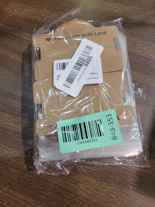 Photo 1 of 104 Set Bracelet Packaging for Small Business, Display Cards with Clear Bags, Handmade with Love Hanging Jewelry Cards, Tags, Business Supplies for Selling Necklace, Earrings (Brown)