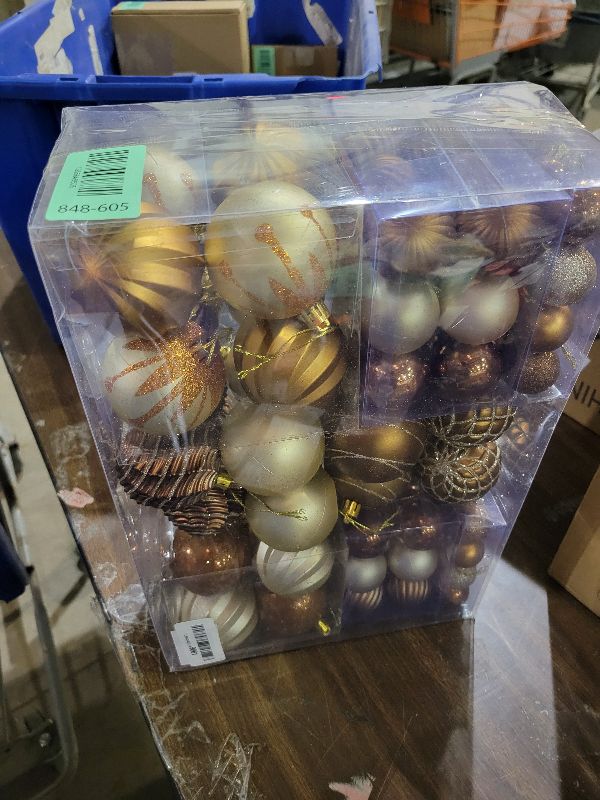 Photo 1 of 100PCS Brown and Gold Christmas Ornaments Set, Shatterproof Christmas Ball Ornaments Bulk, Assorted Decorations Baubles Hanging Ornaments for Christmas Trees Holiday Party Decor (Brown & Gold)
