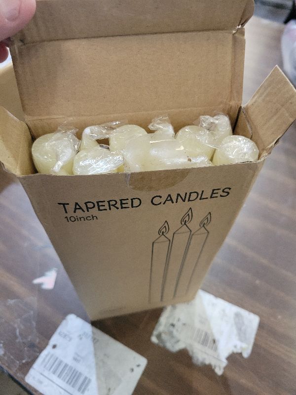 Photo 1 of 12 Pack Ivory Taper Candles 10 inch - Taper Candles Dripless, Smokeless, Unscented - 8 Hours Long Burning - Hand Poured Tall Candlesticks - Perfect for Home Decor, Weddings, and Special Occasions